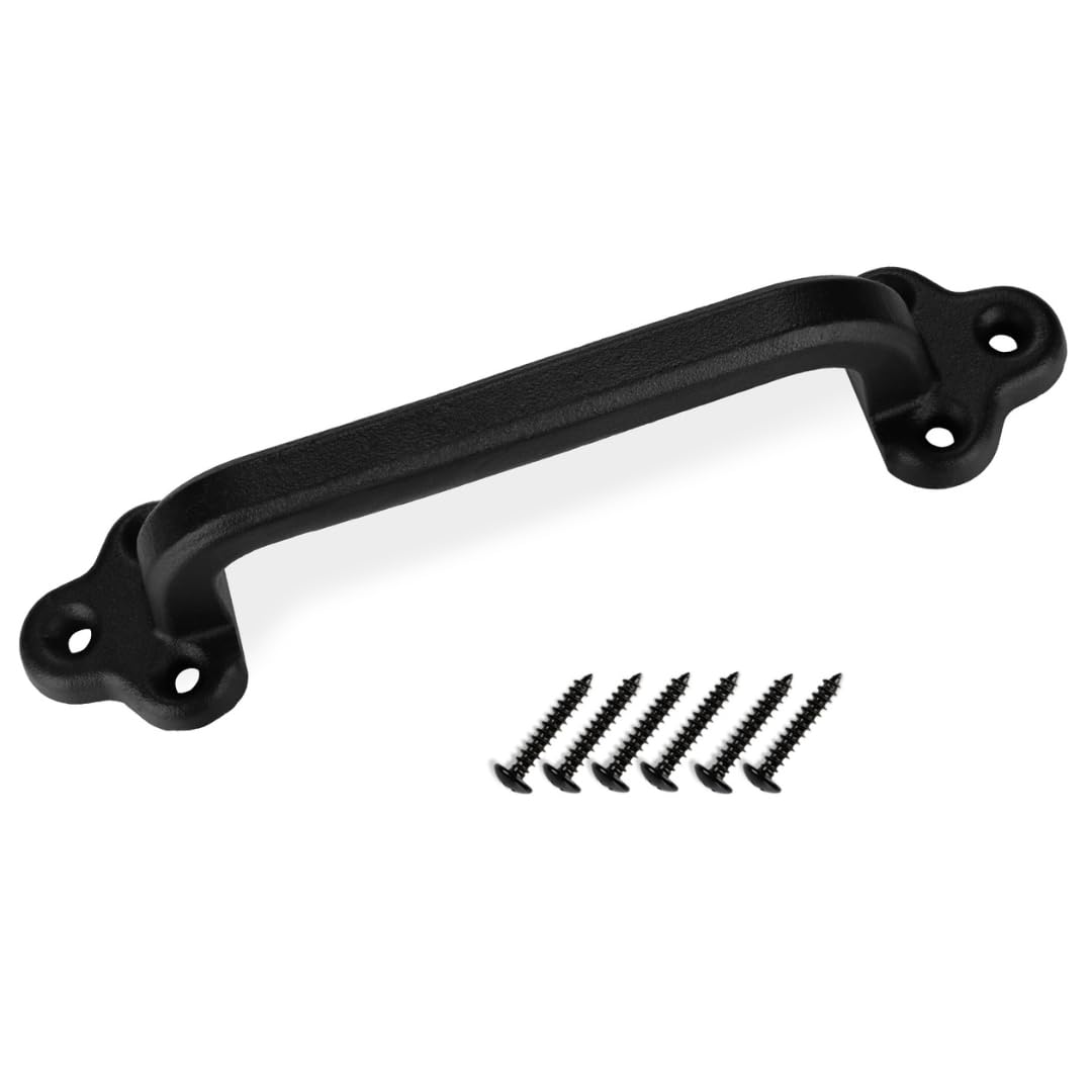 9" Clover Straight Cast Iron Barn Door Handle, Black Gate Pull