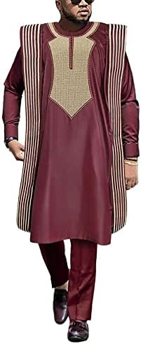 HD African Mens Clothing Traditional Attire Embroidery Agbada Boubou Caftan Nigerian Male Wedding Clothes Set