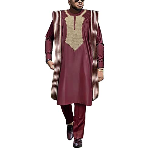 HD African Mens Clothing Traditional Wedding Attire Embroidery Agbada Boubou Caftan Nigerian Male Clothes Set