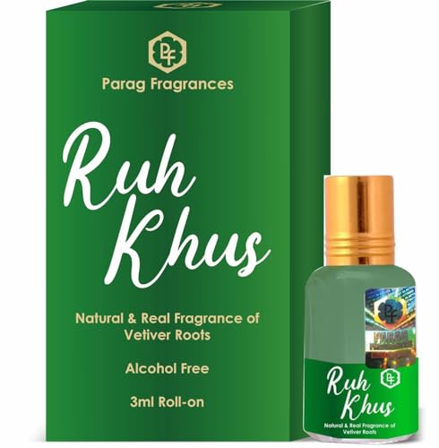 Parag Fragrances Ruh Khus Attar for Unisex - 3ml Natural Vetiver (Khus) for Personal Use & Pooja - Real Kannauji Liquid Attar for Summer