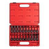 Sunex 2637, 1/2' Drive Impact Hex Driver Set, 20Piece, SAE/Metric, 1/4' - 3/4', 6mm - 19mm, Cr-Mo Steel, Dual Size Markings, Heavy Duty Storage Case, Meets ANSI Standards,