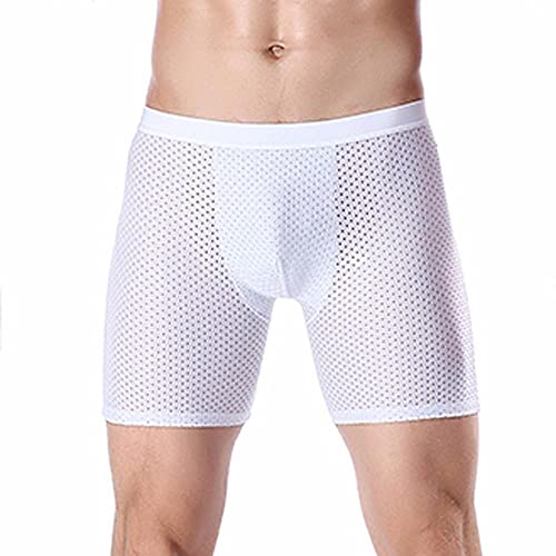 Caleçon long pour homme en maille de soie de glace, respirant, jambes anti-usure, short rétro, coupe slip classique, pantalon intérieur élastique, Blanc., XL Cover