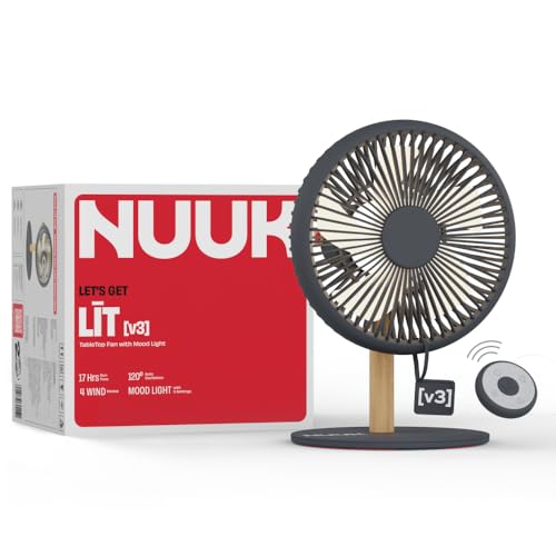 Image of NUUK LIT v3 | Rechargeable Table Fan | 3 Mood Light Settings | 6000mAh Battery | Up to 17 hrs Run time | Magnetic Remote | Ultra-silent BLDC Motor | 120 Auto Oscillation | Type - C Charging