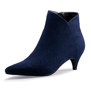 IDIFU Women Booties Low Kitten Heel Ankle Boots Pointed Toe Short Boots Dress Sexy Shoes
