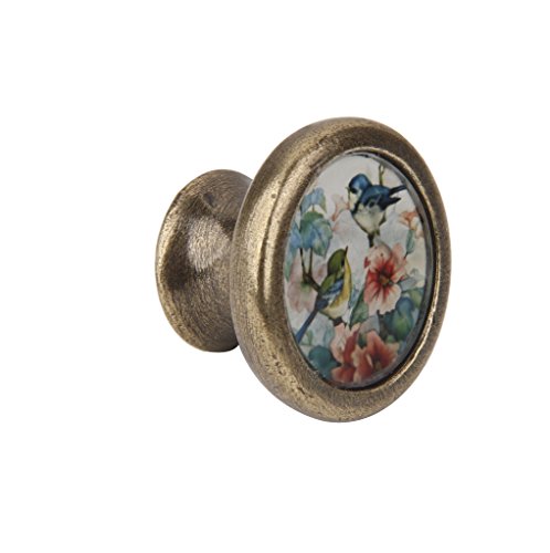 LOVIVER 10 Packs Bird Flower Pattern Door Knobs and Pulls for Kitchen Cupboard and Drawer, Antique Brass, 10packs - Image 3