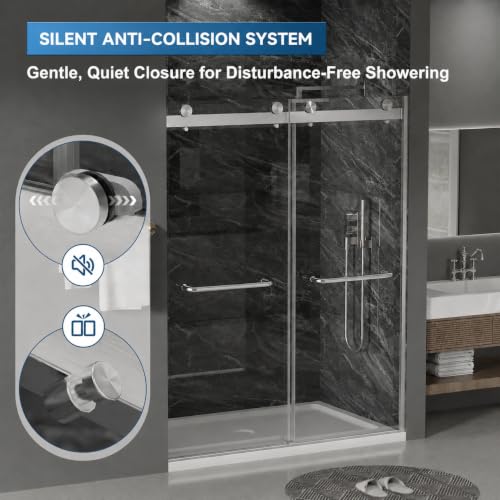 Image of Findepot Frameless Double Sliding Shower Door, 56-60 inch W x 75 inch H, 8mm Glass