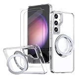 【強化フィルム2枚付き】HCXLYP Galaxy S25 FE ケース MagSafe対応 リング スタンド 多機能 360度回転 縦横両対応 ギャラクシー S25fe カバー ワイヤレス充電対応 S25fe携帯ケース 米軍MIL規格 耐衝撃 N52マグネット 半透明 マット感 クリア