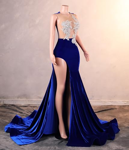 Velvet Prom Dress Beaded Applique Split Celebrity Gala Pageant Evening Gown3