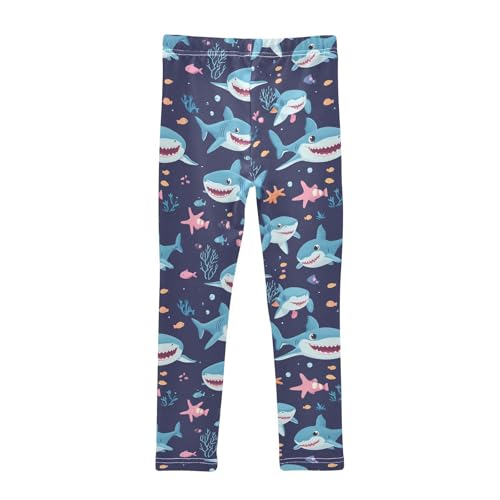Cartoon Sharks Fish Girls' Leggings Toddler Doodles Cute Kids Yoga Pants Dance Active Tights 4T2