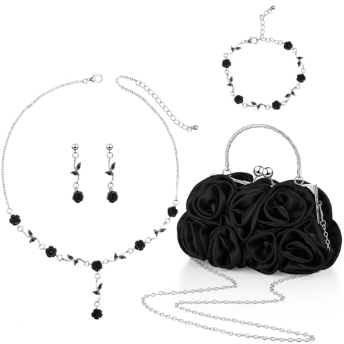 Image of Hicarer 5 Pcs Women Rose Clutch Purse Rose Jewelry Accessories Set