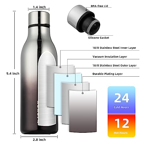 Image of BJPKPK Insulated Water Bottles, 18 oz Stainless Steel Metal Water Bottle with Strap, BPA Free Leak Proof Jugs, Mugs, Flasks, Reusable Thermal Flasks for Sports & Travel, Silver Miner