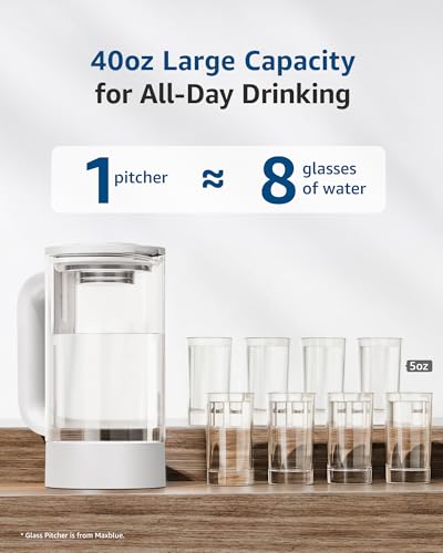 Image of Maxblue GPWD-W Glass Water Pitcher Compatible with Waterdrop M6SL & C2SL Countertop Reverse Osmosis System, White