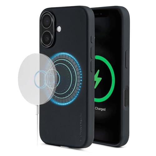 Image of DailyObjects Case for iPhone 16 Plus Compatible with Mag-Safe Wireless Charging, Flekt Liquid Silicone Slim Shockproof Back Cover, Black