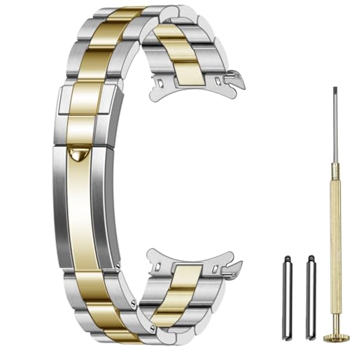Image of Juntan Screw-in Stainless Steel Watch Band 20mm 21mm 22mm for Men Women, Curved End Straight End Metal Watch Strap with Oyster Buckle, Taperd Replacement Jubilee Bracelet Silver Gold