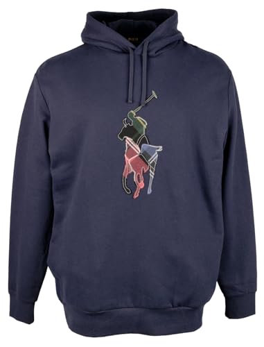 POLO RALPH LAUREN Men's Big & Tall The RL Fleece Big Patchwork Pony Hoodie 4XB Navy