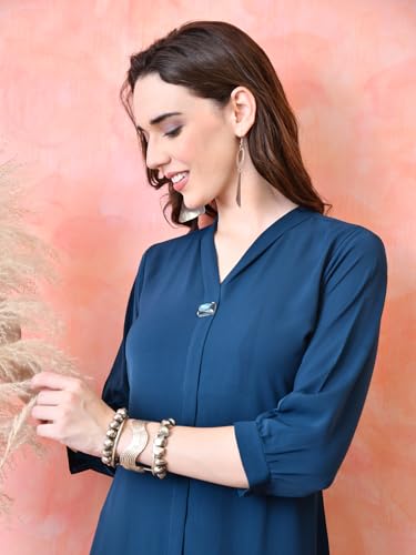 Image of nioni Women's Straight Solid Kurti with V-Fold Neck | Rayon Lycra Material | Fashionable Micro Pleates | 3 /4th Sleeve Kurta for Woman & Girls (S to 2XL)