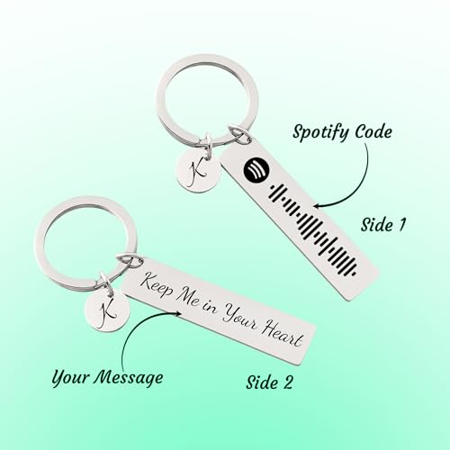 Image of Personalized Spotify Music Code Keychain, Double-Sided Engraving, Custom Message and Initial Charm, Metal