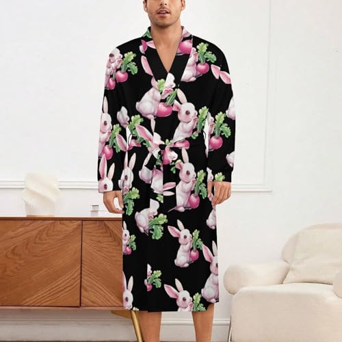 Cute Rabbit Soft Robe Long Sleeve Bathrobes V Neck Sleepwear Spa Robes with Belt Men Woman2