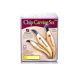 FLEXCUT KN115 – Chip Carving Set 3 Piece, Schnitzmesser, Holzgriff, Kerbschnitzmesser, Wood Carving, scharfes Messer für Holz Schnitzwerkzeug, Bastler, Mehrfarbig