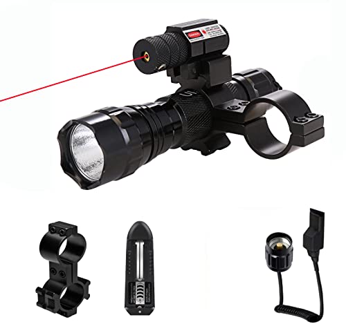 Ulako Red Dot Laser With 360 Yards Zoomable Single 1 Mode Tactical Flashlight Torch For Hunting With Scope Mount Pressure Switch cover