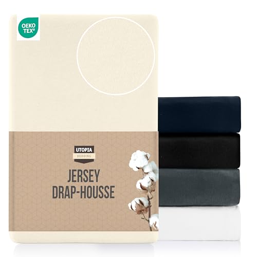 Utopia Bedding Jersey Drap-Housse, Beige, 180 x 200 cm - 25 cm de découpe pour Matelas épais, Drap de lit Poly-Coton