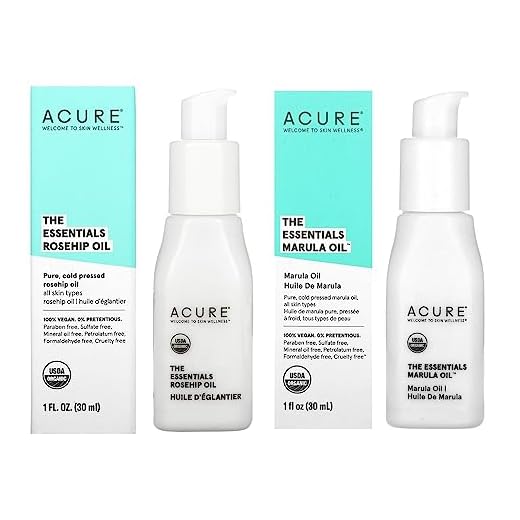 Acure Organics The Essentials Rosehip Oil and Pure Wildcrafted Marula Oil with Powerful Antioxidants and Vitamin E, Natural Healing For Dry Or Damaged Skin, 1 Ounce Each