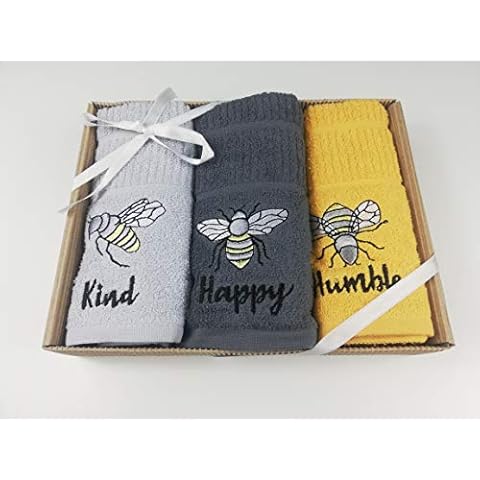 Sue Rossi Ltd 100% Turkish Cotton Tea Towels Embroidered Animal Cooks Cloth 3 Pack Kitchen Towel Gift Box Set Set (Bee) Cover