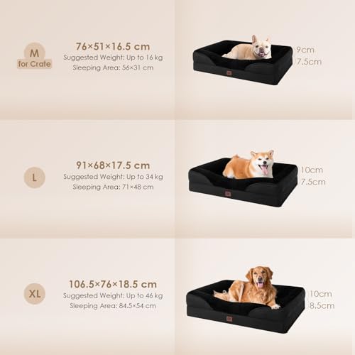 EHEYCIGA Orthopädisches Hundebett Grosse Hunde, 106.5x76x18.5cm, Memory Foam Waschbar und Wasserdicht Hundekorb mit 4 Rändern, Hundesofa Hundecouch rutschfest, Schwarz