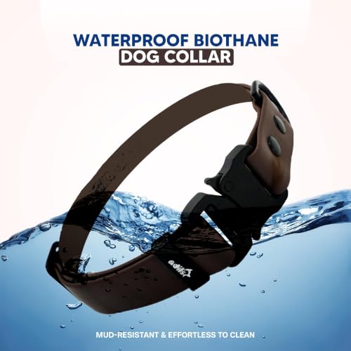 Image of Adil's Biothane Waterproof Dog Collar, Dog Leash & Collar Leash Combo | Heavy Duty TPU Coated Webbing | Adjustable Quick Release Buckle | Odour Resistant (Brown, L-22, Collar only)