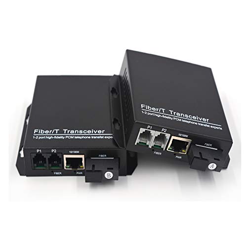 Primeda-tronic 2 Ports RJ11 Telephone and 10/100Mbps Ethernet Over Fiber Converters Extenders - PCM Voice Over Fiber Optic,Universal Single Mode 20Km and Multimode 500m