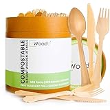 WoodU Elegant Wooden Cutlery Utensils Set – Disposable, Biodegradable, Eco-Friendly -Flatware for Special Event, Fancy Parties, Wedding Receptions (300 pack) 7.75