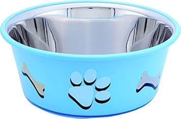 Elton Bon Appetit Cutie Bowls (Blue) Dog Bowls Export Quality Inside Stainless Steel Dog Food Bowl Feeder Bowls Pet Bowl for Feeding Dogs Cats and Pets (Large 1.80 L)