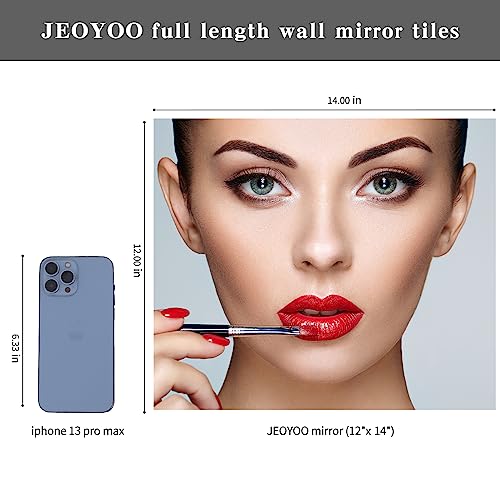 Image of JEOYOO HD Glass Full Length Mirror Tiles - Set of 8, 14'' x 12'' - Frameless Wall Decor for Bedroom, Home Gym Mirrors for Wall, Full Body Mirror Stickers, Large Wall Mounted Mirrors