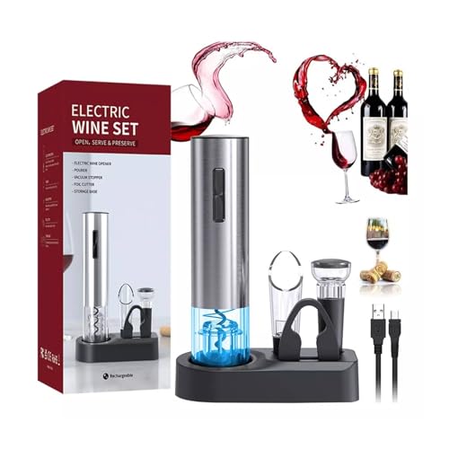 Abridor de Vinho Elétrico com Base e Acessórios