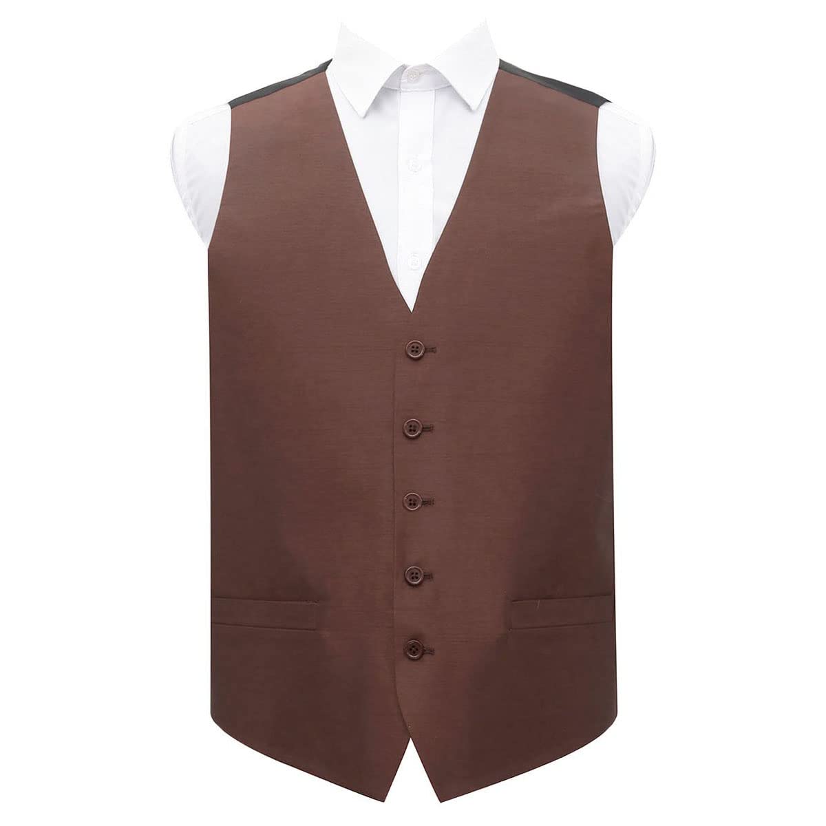 Dqt Men's Chocolate Brown Plain ’S Shantung Wedding Waistcoat – Formal Occasion Suit Vest – 42" (Xl)