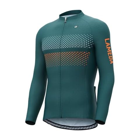 LAMEDA Men's Cycling Jersey Long Sleeve, Breathable Moisture Wicking Bike Shirt, Lightweight Biking Shirt with 3 Rear Pockets Green Large Cover
