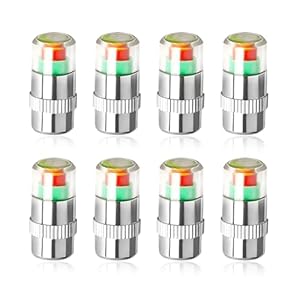8PCS Tire Pressure Monitor Valve Stem Caps, 2.4 Bar 36PSI Pressure Monitor Stem Covers with 3-Color Eye Alert, Easy to Read Sensor Indicator Tire Valve Cap for Most Car Truck SUV (Silver)