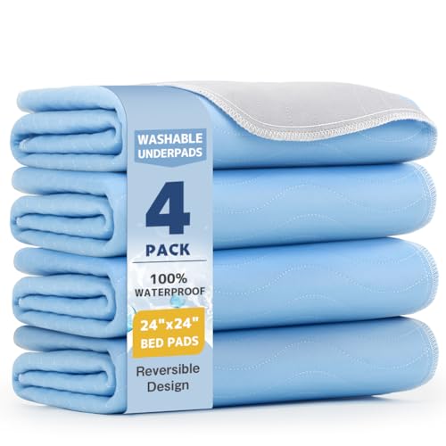 Image of Washable Underpads 24 inchx24 inch(4 Pack)- Dual-Sided & Ultra-Thick, Heavy Duty Waterproof Nursing Pads Incontinence Bed Pads, Reusable Washable Pee Pads for Dogs, Diaper Changing & Adults Pads