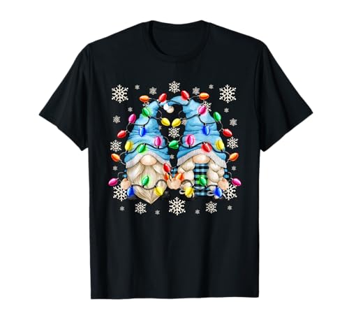 Cute Snowflake Family Christmas GNOME with Christmas Lights T-Shirt