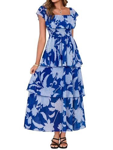 Blue Floral Tiered Maxi Dress