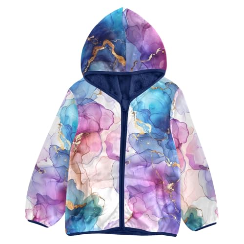 Boys Girls Fleece Jacket Blue Purple Golden Water Texture Kids Warm Hooded Outwear Coat