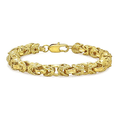 Men's 8Mm Diamond-Cut 14K Yellow Gold Plated Puffed Puffed Byzantine Chain Link Bracelet, 9 Inches #TOP21