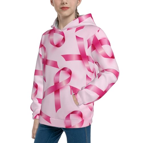 Breast Cancer Ribbons Awareness Kid Hoodies Boys Sweatshirts Girls Pullover with Pocket2