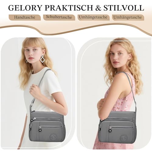 Womens Cross Body Bag Casual Umhängetasche Handtasche Multi Pocket Messenger für den täglichen Gebrauch Einkaufen (grau)