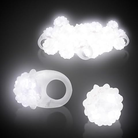 Fun Central - 24 Pack - Clear, White LED Light Up Jelly Bumpy Rings Cover