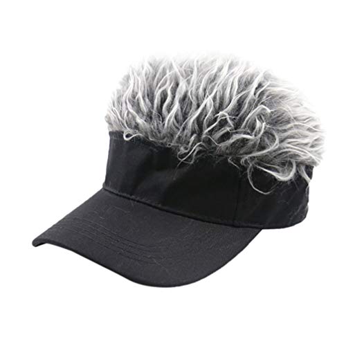 Sewacc Sun Visor Hat With Wig Hair Hats Spiked Golf Visors Adjustable Sun Visor Hat Wig Peaked Baseball Golf Cap For Women Men (Black, Size S) #TOP3