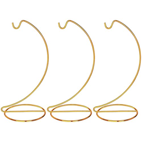 H&D HYALINE & DORA 3 Pack 9 H Ornament Display Stand Iron Hanging Stand Ornament Hanger Holder Decor Display Holder Hook for Glass Globe Air Plant Terrarium Table Decor(Gold)