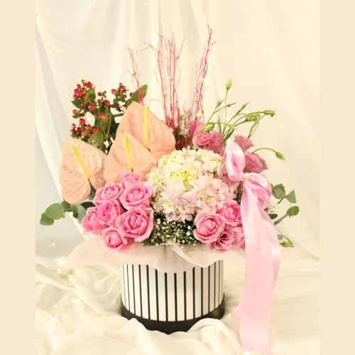 Image of Oasis Pack of 3 Premium Monocrome Design Gift & Flower Hamper Boxes With Lid | Classic Bouquet Box for Flower Arrangements | Decorative Gift Packaging Box