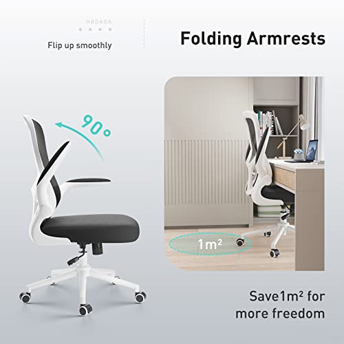 Hbada Ergonomic Office Chair Work Desk Chair Computer Breathable Mesh Chair With Adjustable Lumbar Support And Flip-Up Arms, White #TOP3