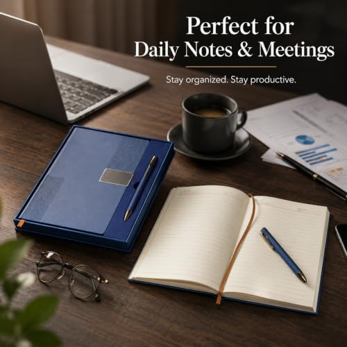 Image of Teak Wood Customized Diary and Pen With Name - 2 in 1 Corporate Gifts Ideas | Perfect Corporate Gifts for Employees & Clients | Premium CorporateGifts for Any Occasion (Blue)